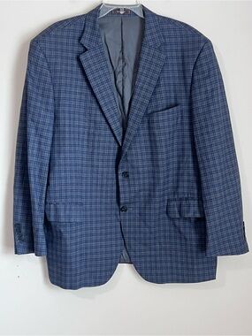 Peter Millar 100% Wool Check Blazer Sportcoat Size 46R Blue Navy Modern Fit